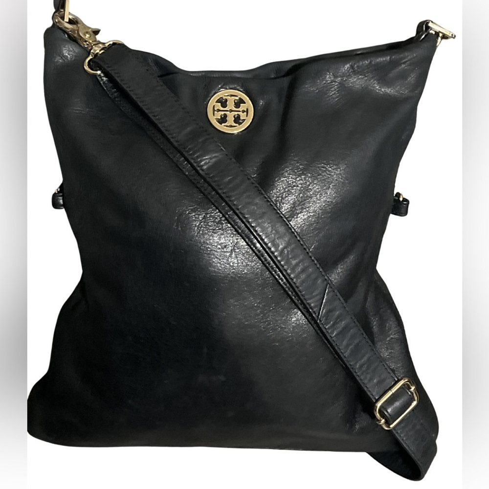 Tory Burch Vintage Dena Fold-Over Crossbody - Black Leather